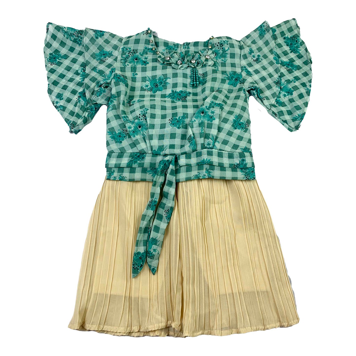 Baby Girls Elegant Floral Frock with Cream Plazzo