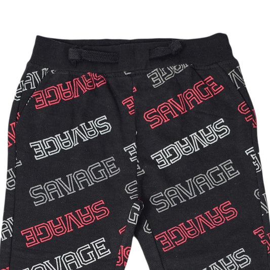 Boys Winter Black Trouser with White & Red “Savage” Print