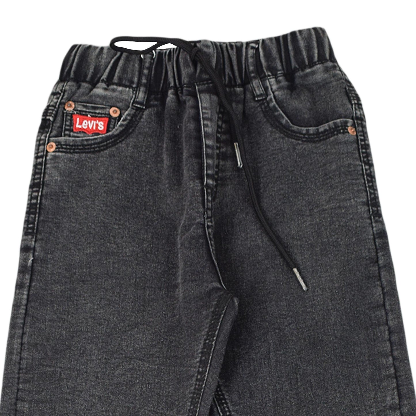 Boys Black-Grey Denim Jeans with Drawstring