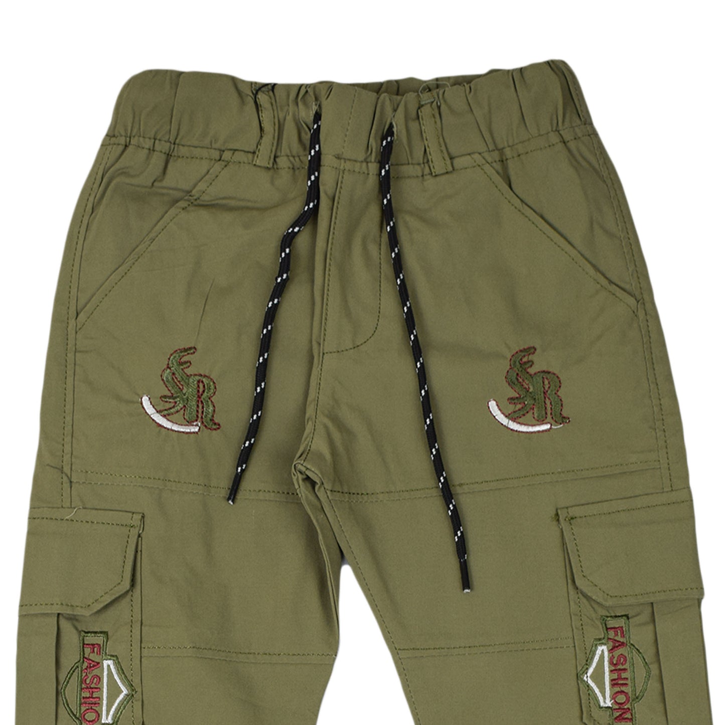 Boys Green Cargo Jogger Pants : Stylish Cotton Trousers for Kids