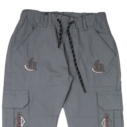 Boys Grey Cotton Pocket Jeans with Drawstring