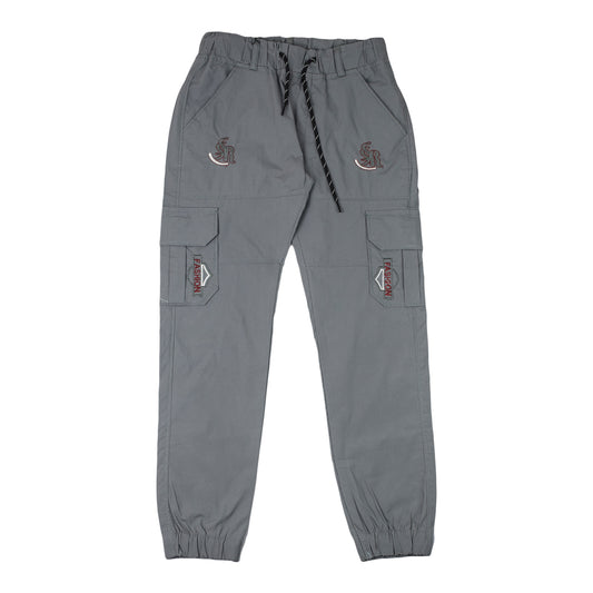 Boys Grey Cotton Pocket Jeans with Drawstring