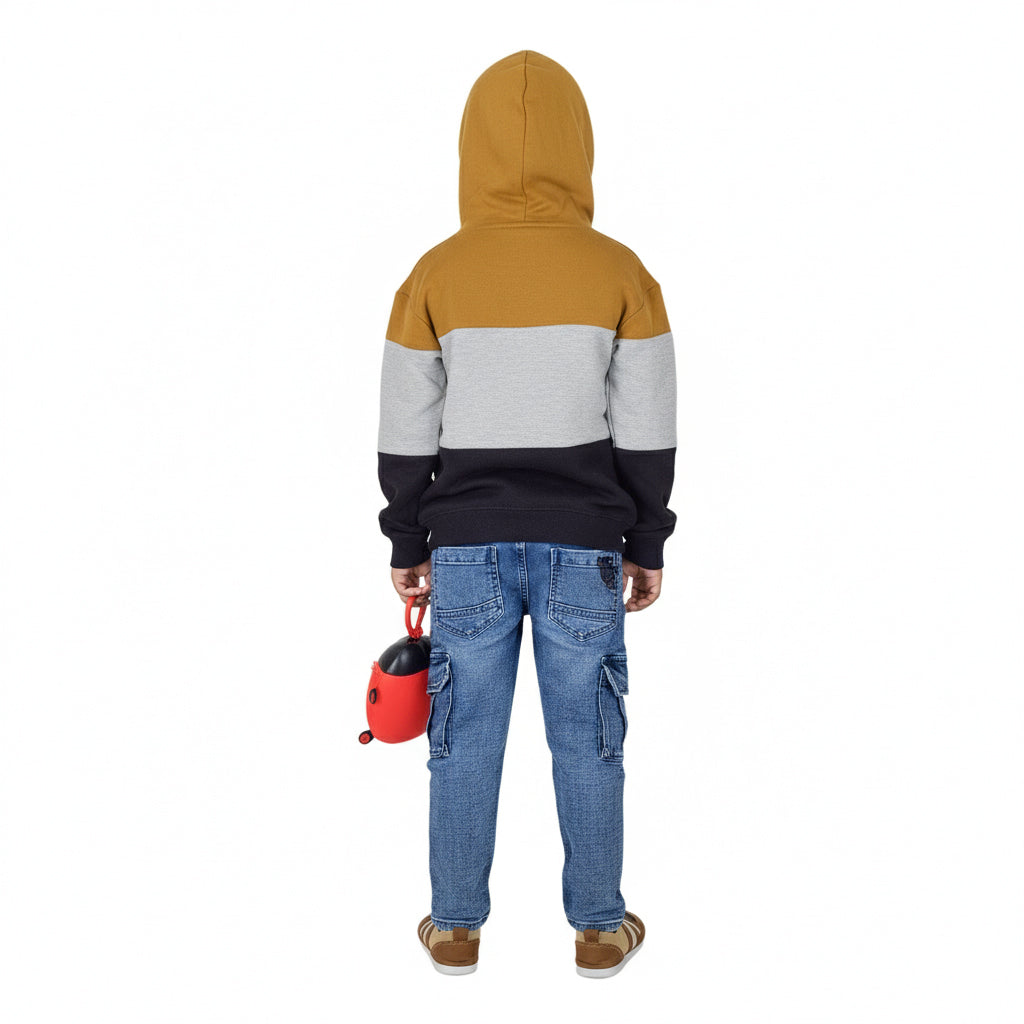 Boys Mustard, White & Black Hoodie Stylish Fleece Sweatshirt