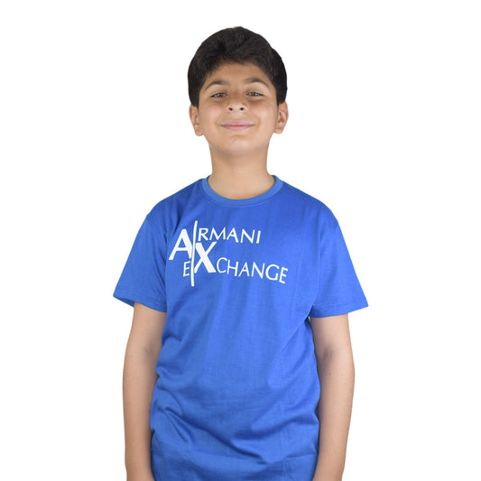 Boys Round Neck T-Shirt in Gray & Blue