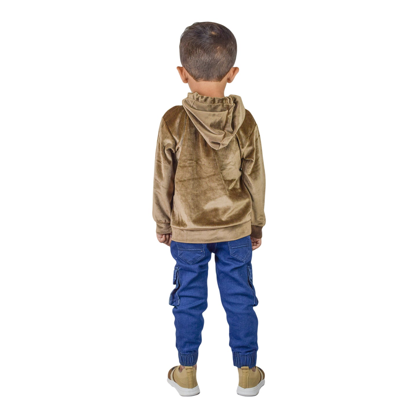 Boys Velvet Hoodie – Brown & Black Winter Comfort