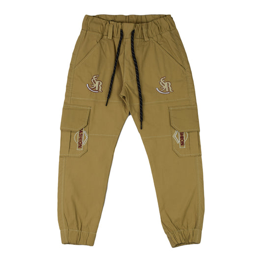 Boys Warm Beige (Khaki) Brown Cargo Jogger Pants: Stylish Cotton Trousers