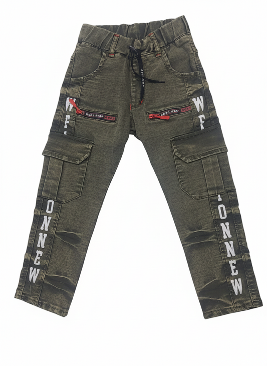 Boys Dark Green Denim-Style Trouser