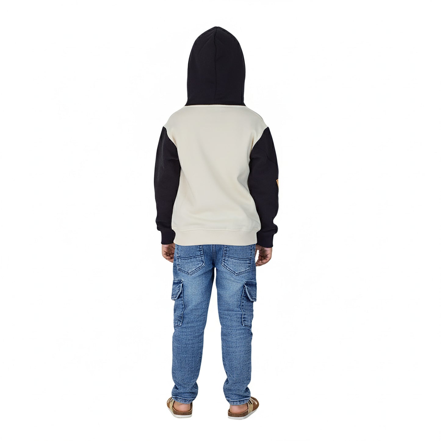 Boys Mickey Mouse Hoodie – Cream & Black Warm Cotton Sweatshirt