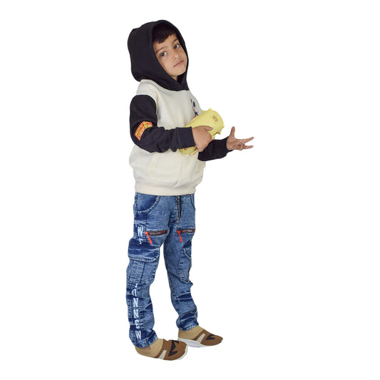 Boys Mickey Mouse Hoodie – Cream & Black Warm Cotton Sweatshirt