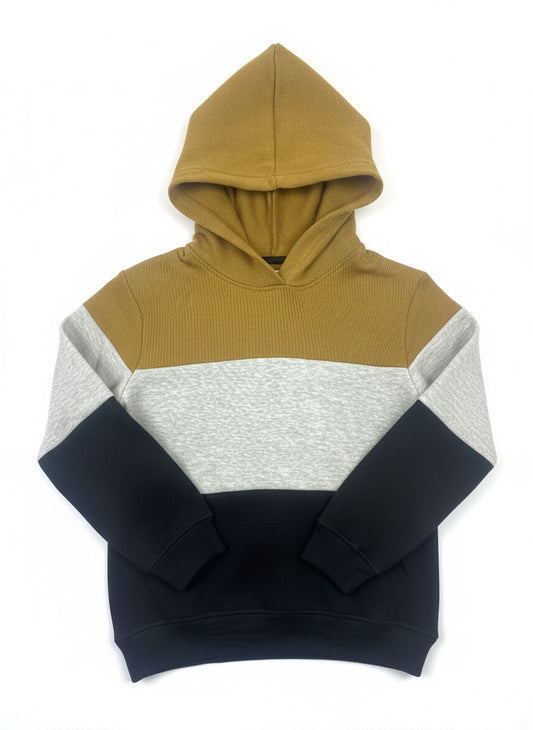 Boys Mustard, White & Black Hoodie Stylish Fleece Sweatshirt