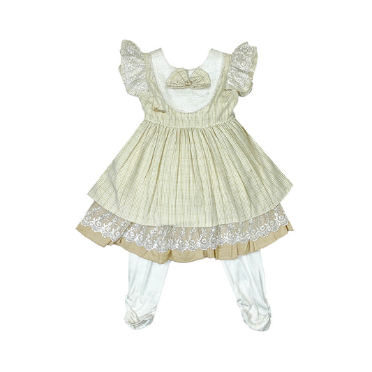 Cotton Frock for Girls with White Pajama & Bow Neck
