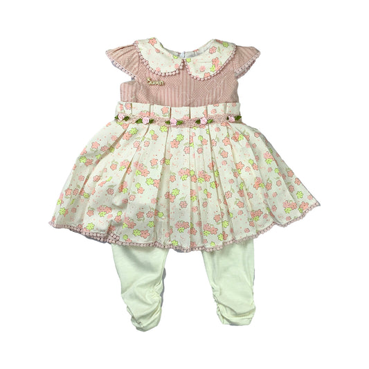 Cream & Light Pink Floral Frock for Girls with White Pajama