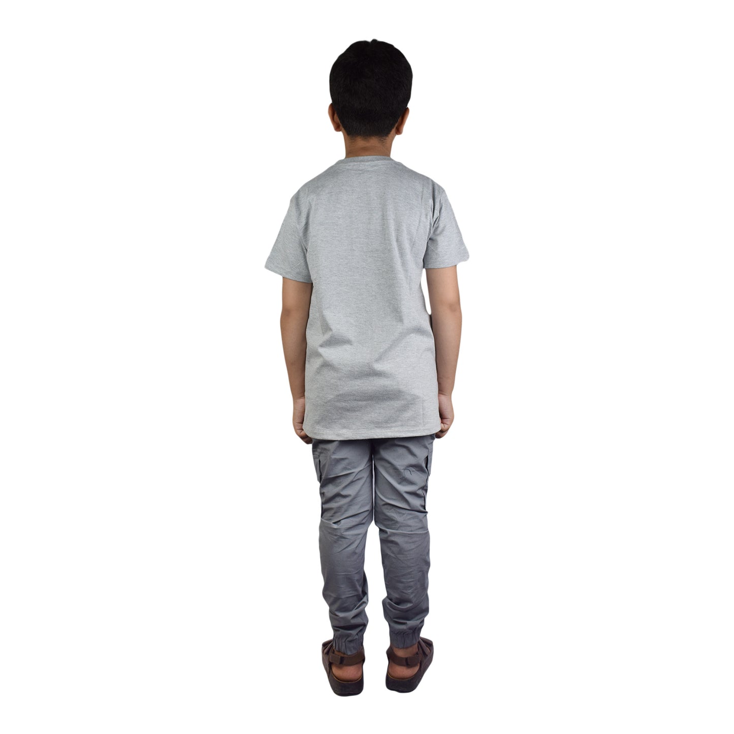 Boys Round Neck T-Shirt in Gray & Blue