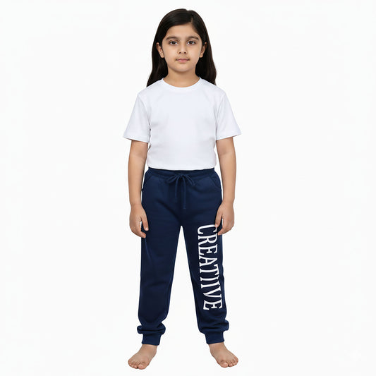 Girls Winter Blue Trouser with “Creative” Print and Adjustable String