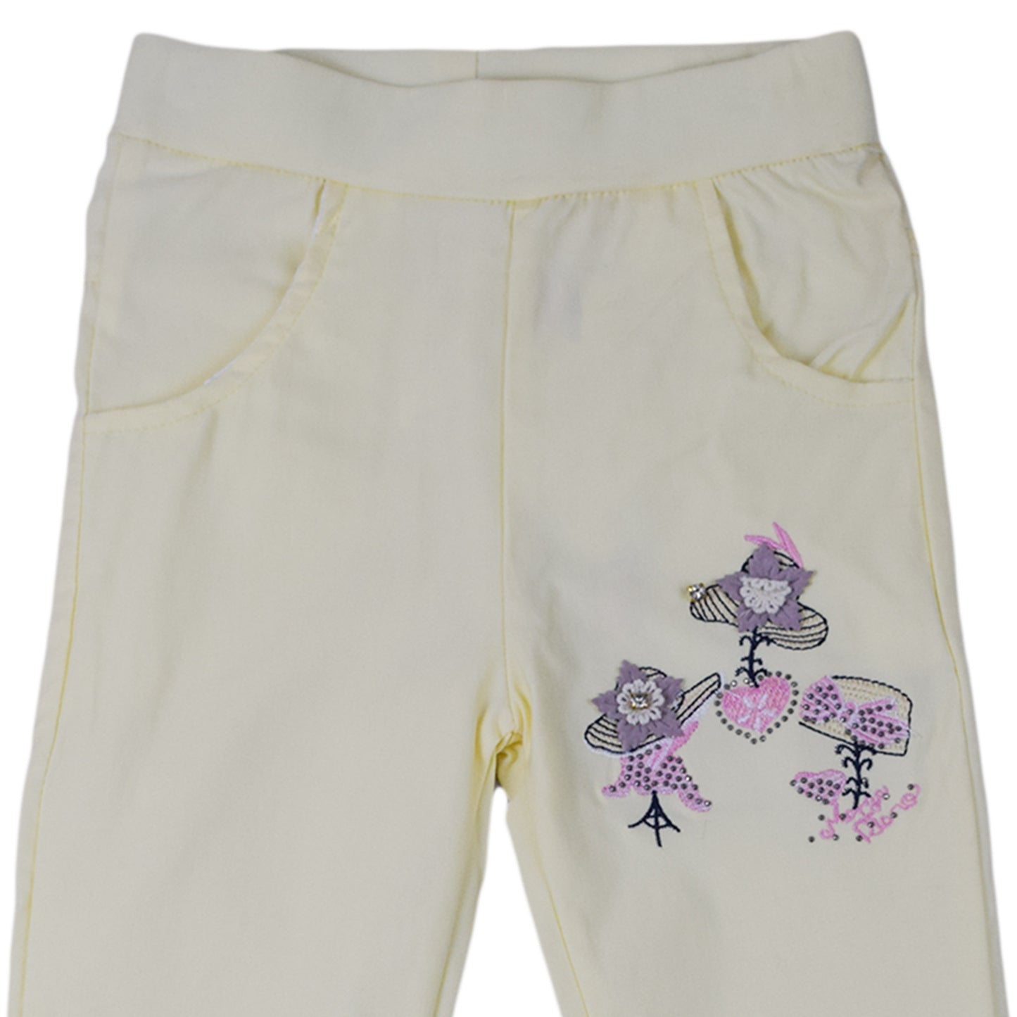 Girls Cream Trouser with Embroidered Floral Design