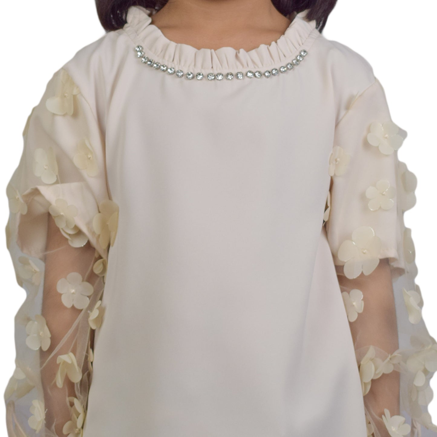 Girls Cream & Pink Floral Sleeve Top | Elegant Party Wear by Kidzaar