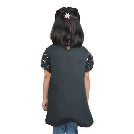 Girls Elegant Sequin and Pearl worked Top | Black Stylish Casual Wear by Kidzaar
