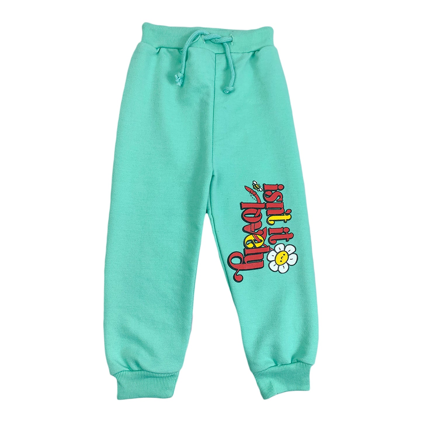 Girls Ferozi Winter Fleece Trouser with Floral Letter Design
