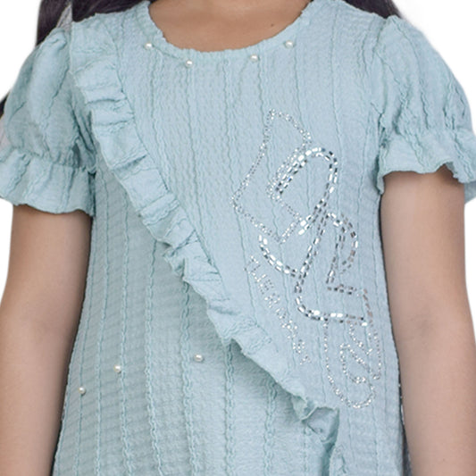 Girls Frost Blue Fancy Kurti & Trouser Set | Kidzaar