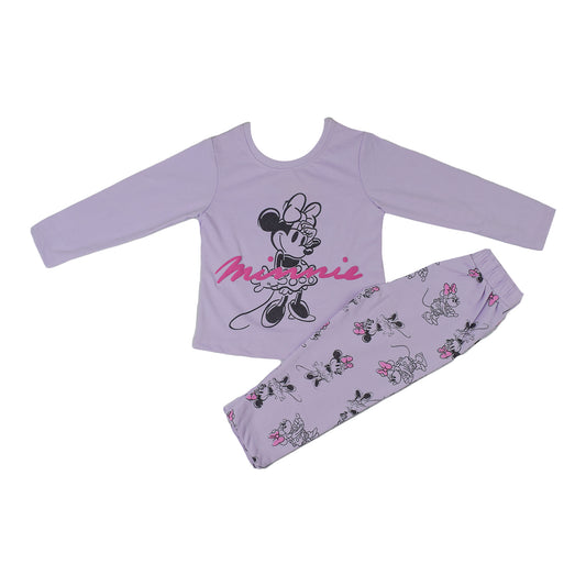 Girls Green & Light Purple Minnie Mouse Set with Printed Shirt and Bottom