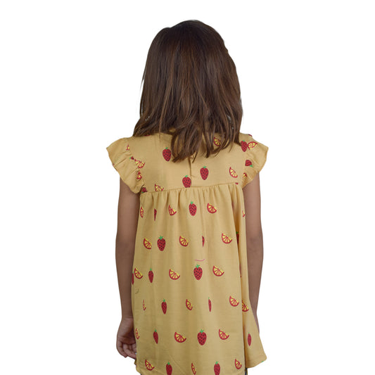 Girls Light Brown Top with Strawberry & Banana Print