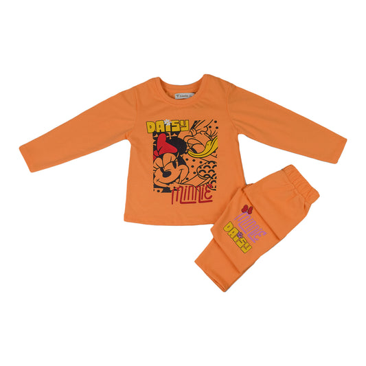 Girls Minnie & Daisy Printed Cotton Suit – Mustard Orange & Light Orange