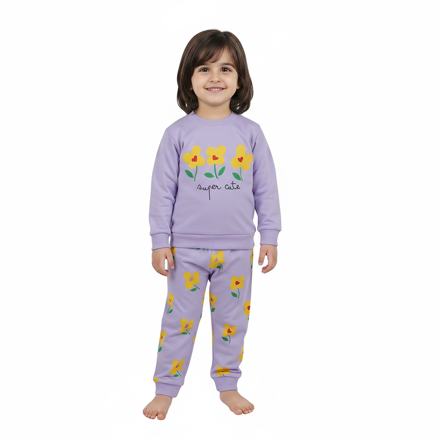 Girls Purple Floral Set – Stylish Top & Bottom Outfit for Kids