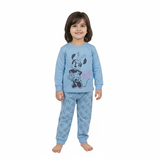 Girls Red & Sky Blue Minnie Mouse Set with Butterfly Printed Bottom