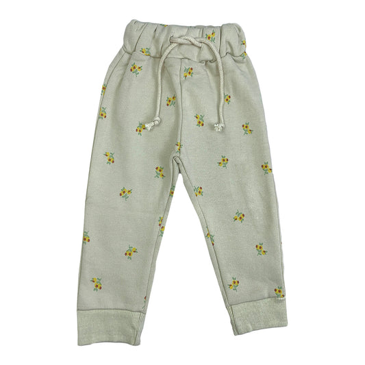 Girls Winter Fleece Trousers – Greenish White with Floral Design