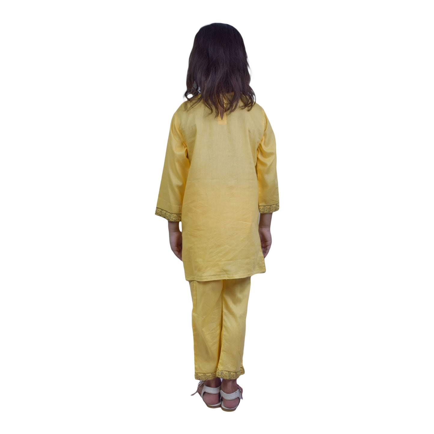 Girls Yellow Shalwar Kameez – Full Embroidered Design with Cuff Detailing | KidZaar