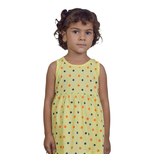 Girls Yellow Top with Orange & Blue Polka Dot Design