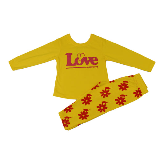 Girls Yellow Winter Set | Love Everyday” Sweatshirt with Floral Printed Bottom