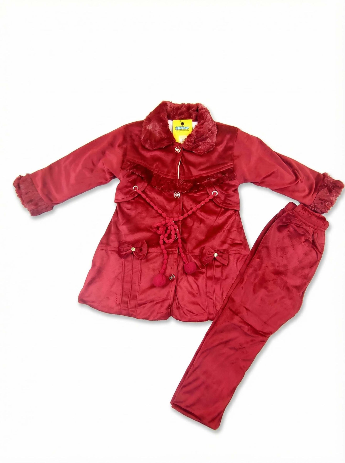 Maroon Velvet Girls Winter Suit | Soft & Warm Party Wear Set