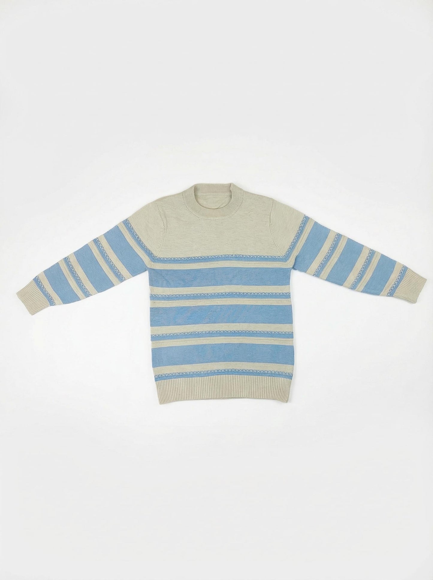 Ferozi & Beige Striped Knit Sweater for Boys | Winter Wear