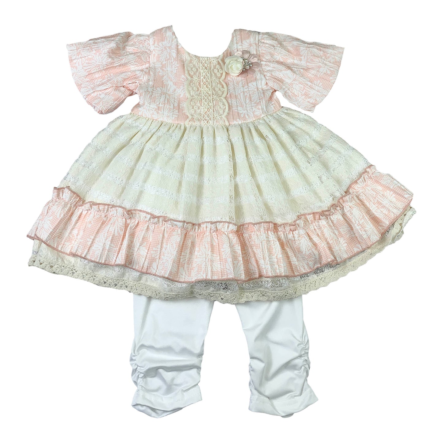 Light Green & Golden White Baby Girl Frock with White Pajama