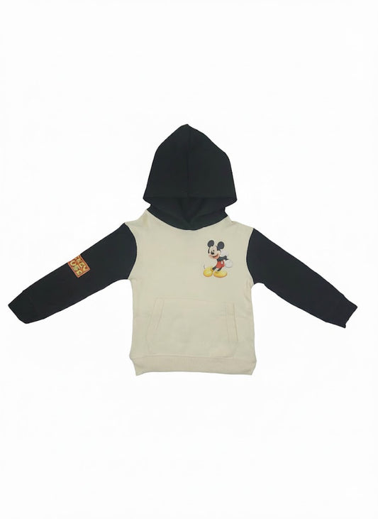 Boys Mickey Mouse Hoodie – Cream & Black Warm Cotton Sweatshirt