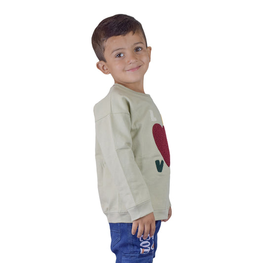 Toddlers “LOVE” Sweatshirt – Beige with Heart Patch