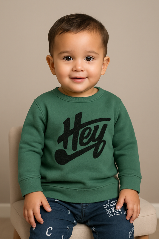 Kids Green “HEY” Sweatshirt – Unisex Winter Style