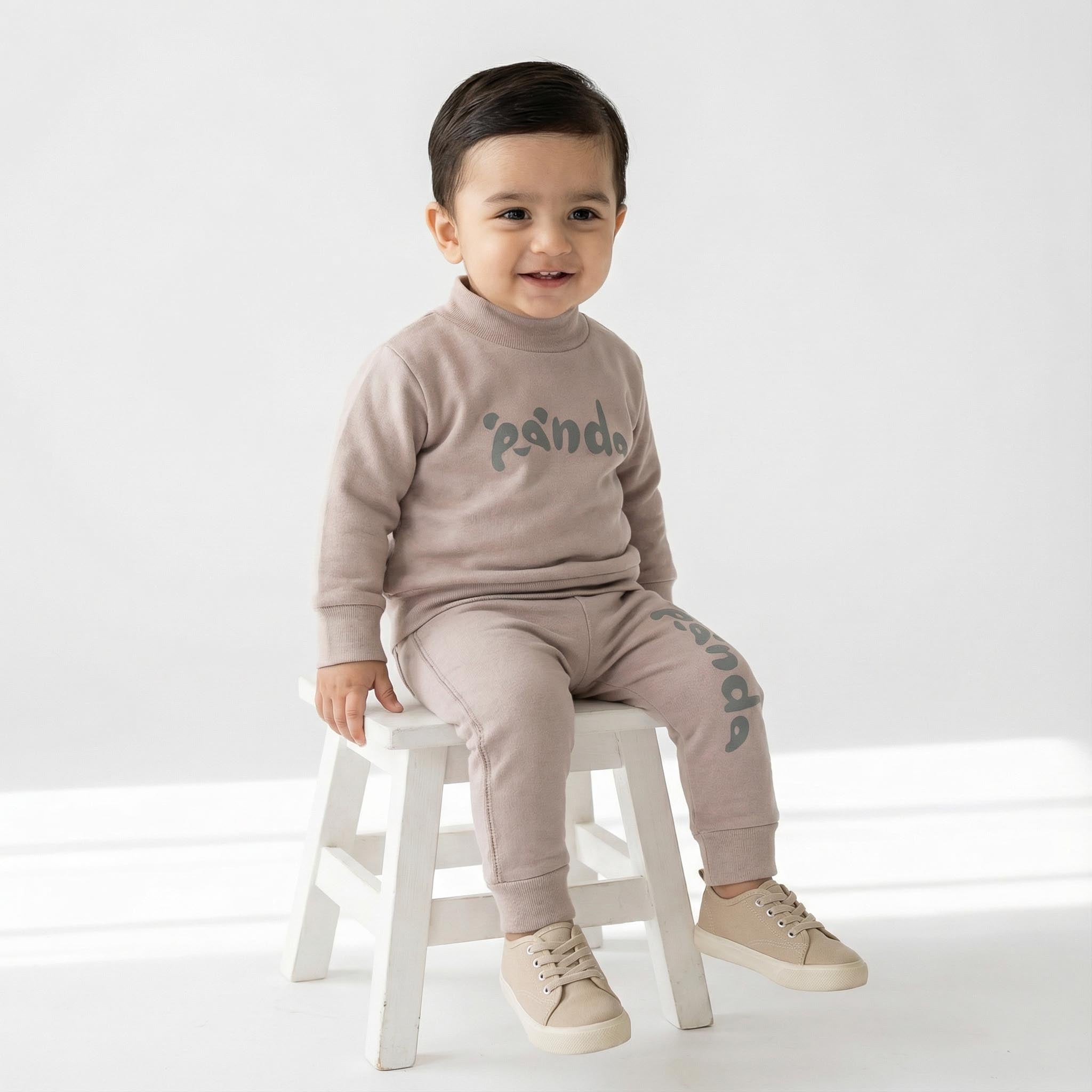 Unisex Baby Panda Co-ord Suit in Mauve Pink