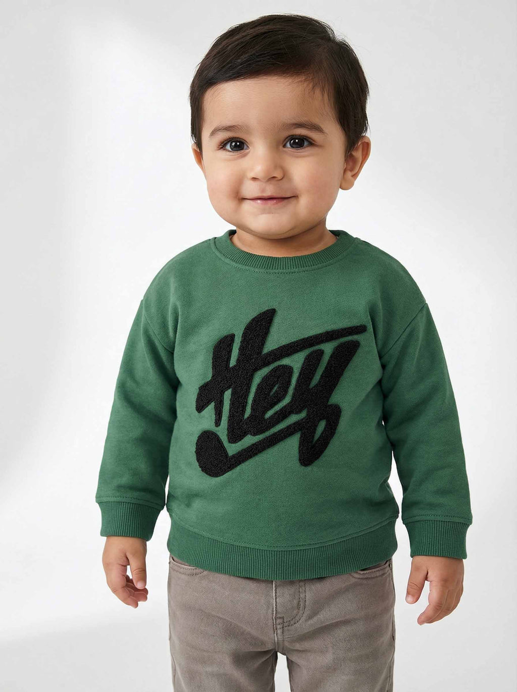Kids Green “HEY” Sweatshirt – Unisex Winter Style
