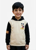 Boys Mickey Mouse Hoodie – Cream & Black Warm Cotton Sweatshirt