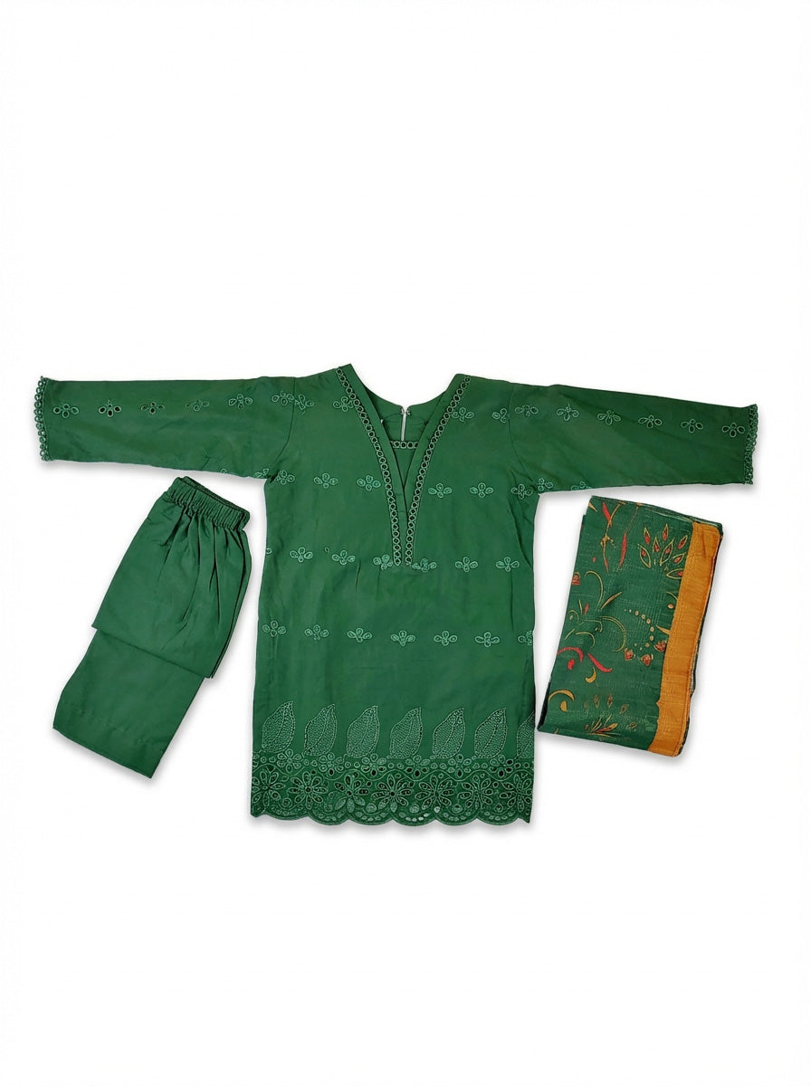 Cotton Suit with Chiffon Dupatta | Blue & Green