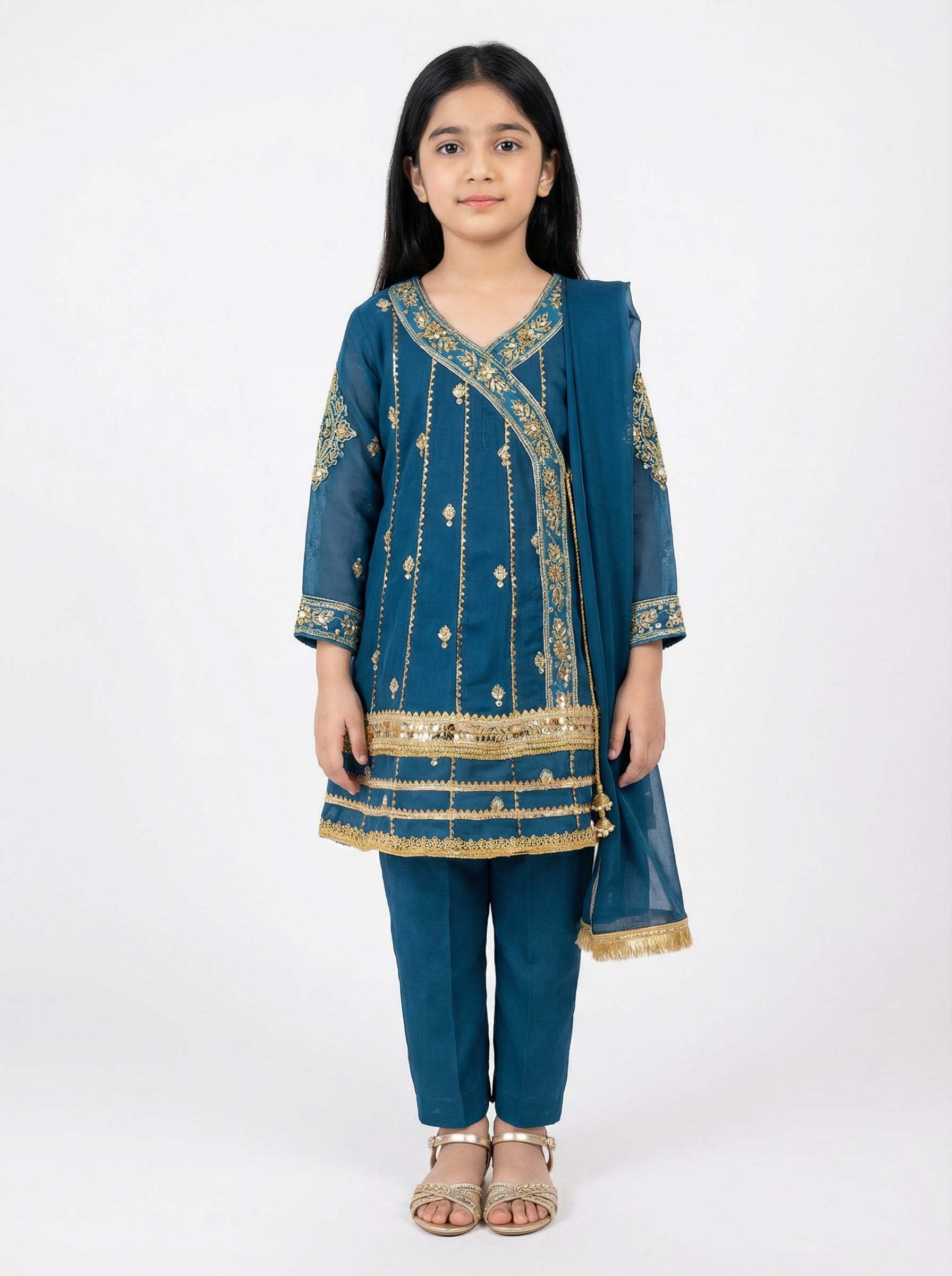 Chiffon 3-Piece Embroidered Suit for Girls