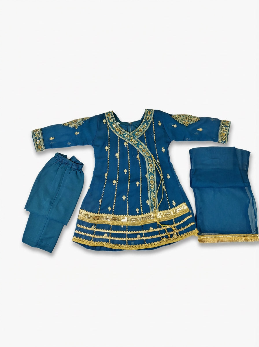 Chiffon 3-Piece Embroidered Suit for Girls