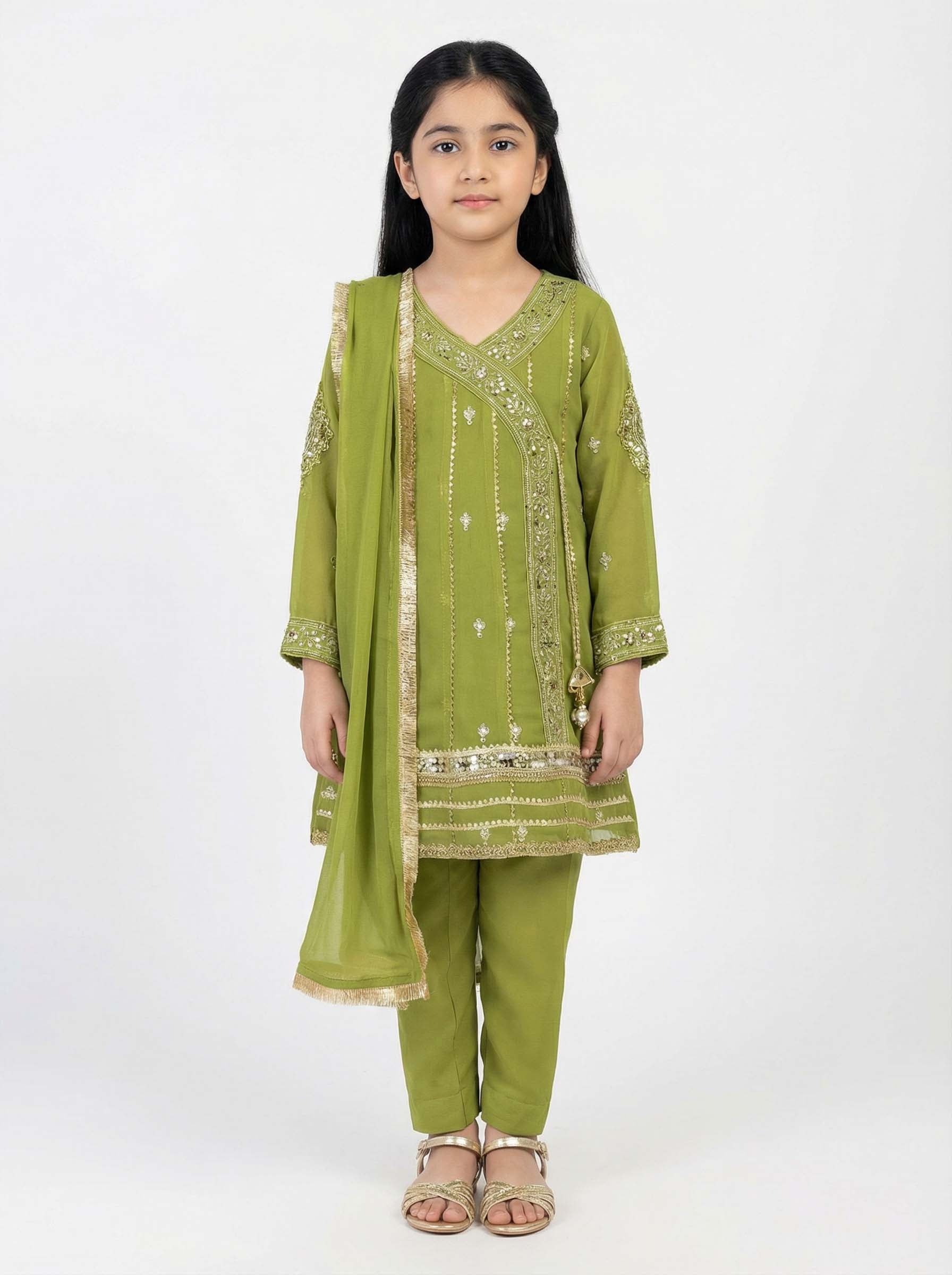 Chiffon 3-Piece Embroidered Suit for Girls