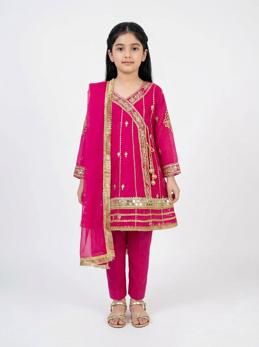 Chiffon 3-Piece Embroidered Suit for Girls