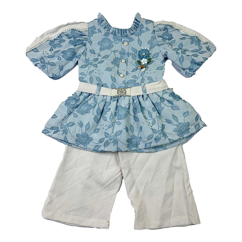 Baby Girls Floral Frock with White Plazzo