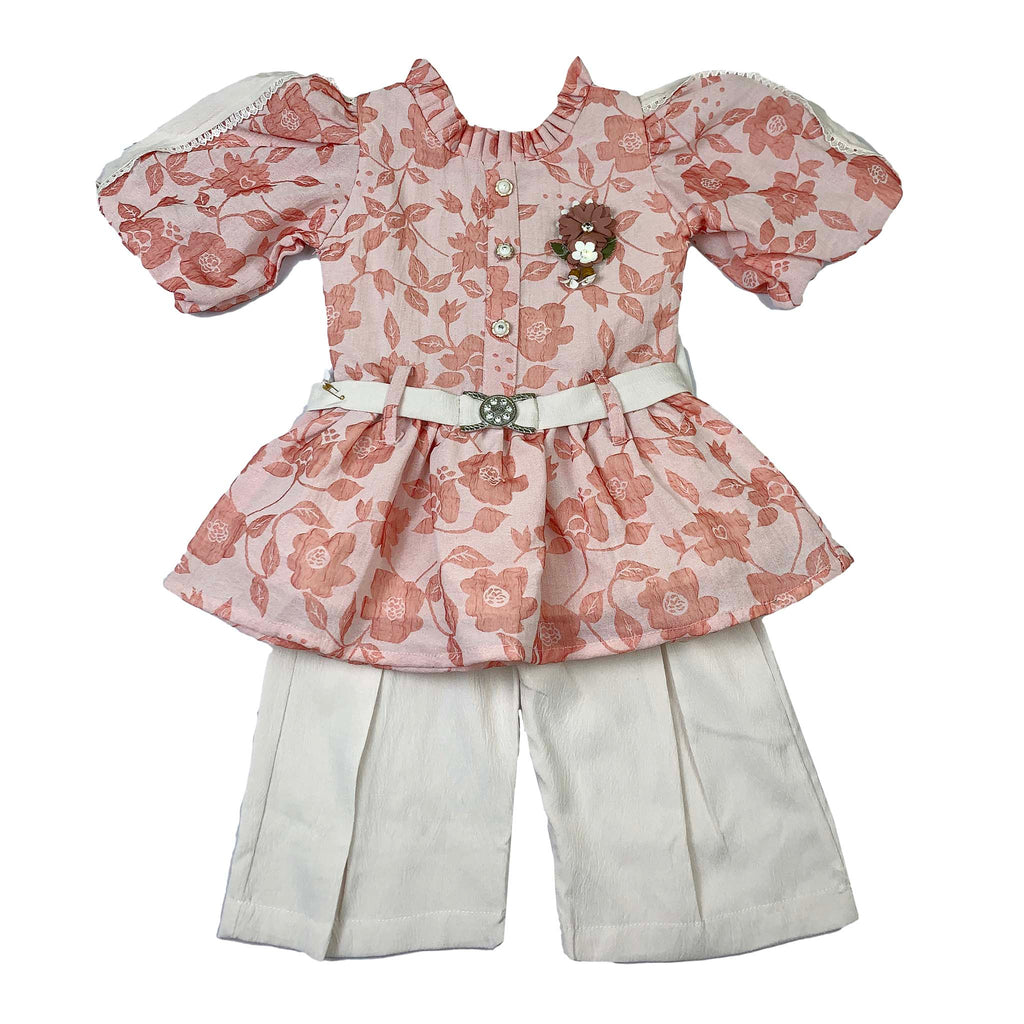 Baby Girls Floral Frock with White Plazzo