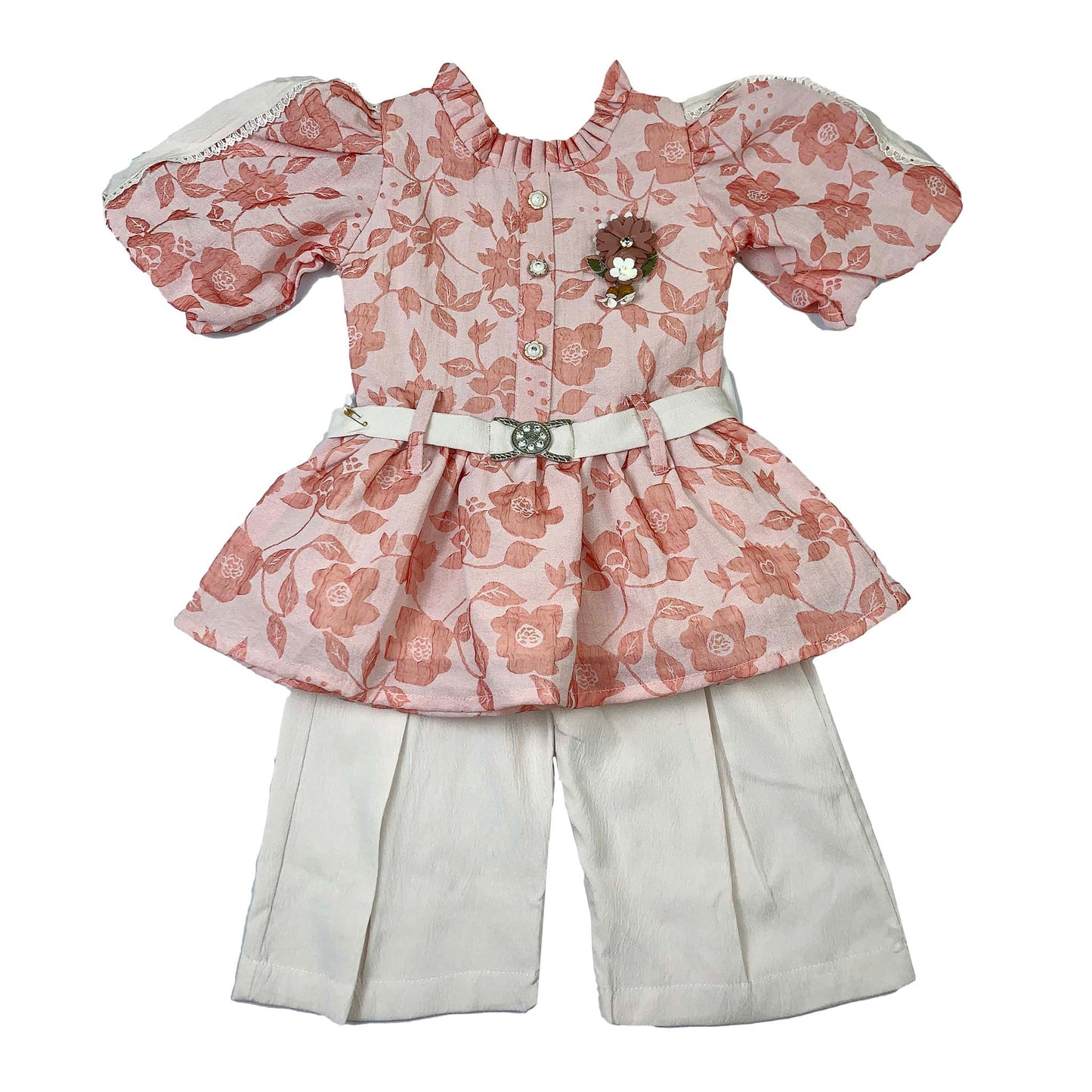 Baby Girls Floral Frock with White Plazzo