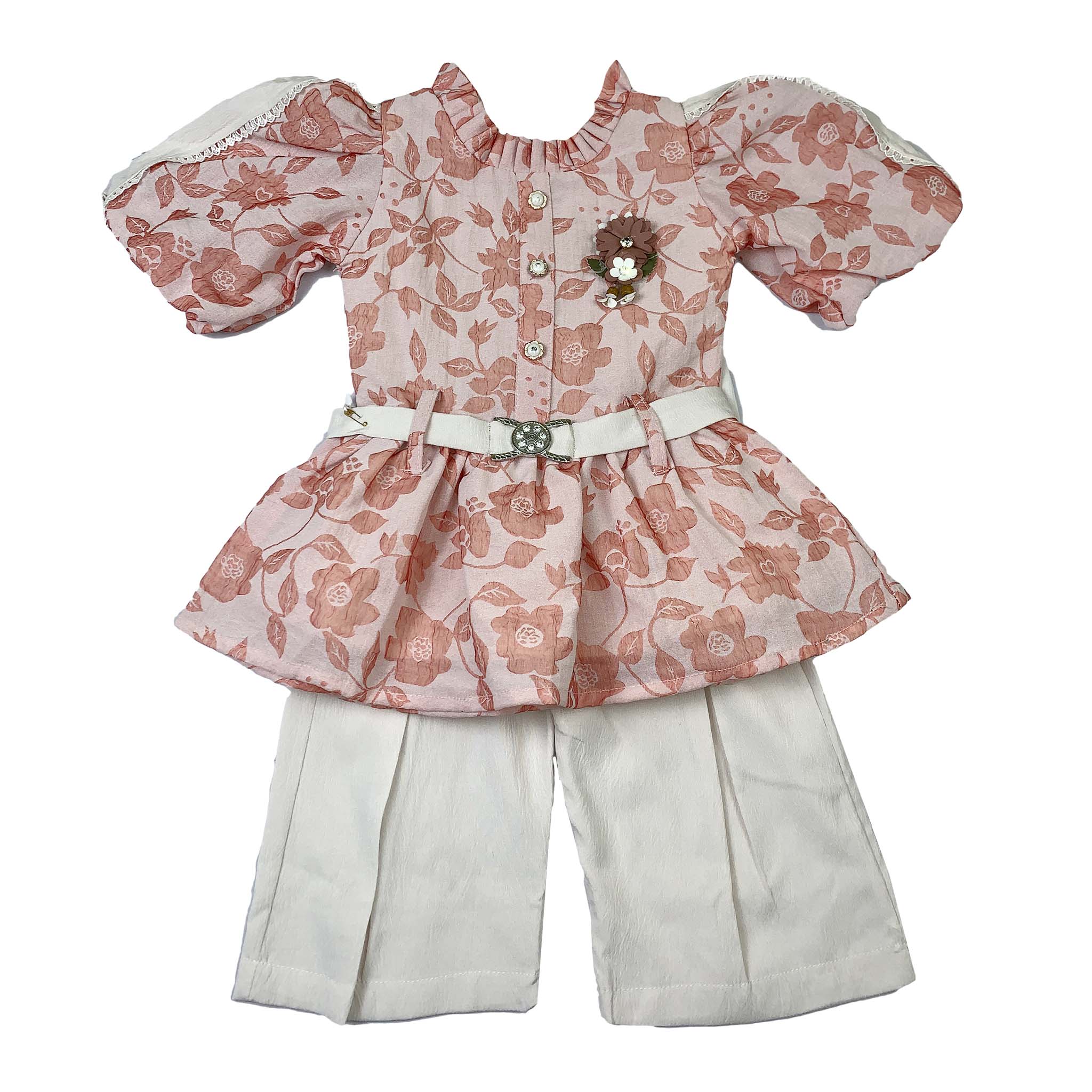 Baby Girls Floral Frock with White Plazzo